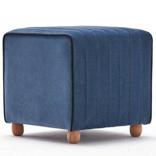 Pouf Sammy 40x40cm Velours Bleu Bordure Noir