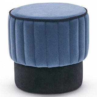 Pouf Rond Sammy D40cm Velours Noir Et Bleu