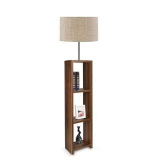 Lampadaire Combiné 3 Étagères Poppy H150cm Tissu Beige Et Bois Naturel