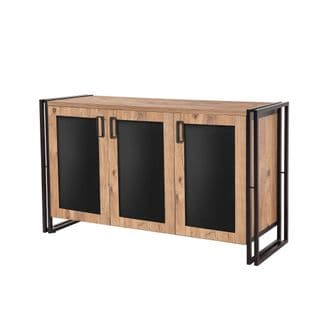 Buffet 3 Portes Susana L140xh80cm Métal Noir Et Bois Naturel Et Noir