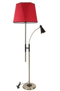 Lampadaire 2 Ampoules Mulsam H165cm Tissu Rouge Et Métal Noir Et Or