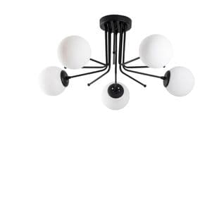 Suspension Tiges L 5 Lampes Pongra Verre Blanc Et Métal Noir