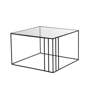 Table Basse Cubique Neway 50x50cm Verre Transparent Et Métal Noir