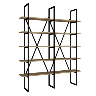 Étagère Bibliothèque Style Industriel Axonda L126cm Métal Noir Et Bois Clair