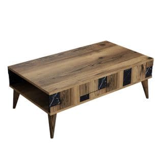 Table Basse Avec Rangement Raga L105xp60cm Bois Et Effet Marbre Noir