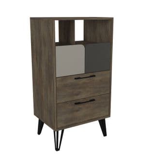 Commode 2 Tiroirs 2 Portes Superata 113,6cm Métal Noir Et Bois Multicolore