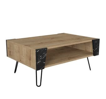 Table Basse Ancon L90cm Bois Clair Et Effet Marbre Noir