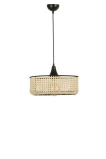 Suspension Soucoupe Tropaeum 34cm Métal Noir Et Rotin Beige