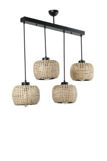 Suspension 4 Lumières Tropaeum Métal Noir Et Rotin Beige