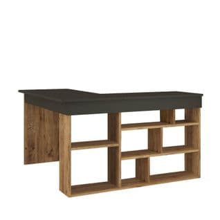 Bureau D'angle Avec Rangements - Coloris : Anthracite Et Naturel - Lileul