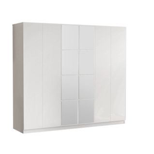 Armoire 6 Portes Avec Miroir Natho L207,6cm Bois Blanc