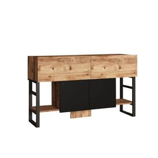 Buffet Style Industrielle Ournisse Métal Noir Et Bois Naturel Et Noir