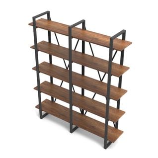 Étagère Bibliothèque Style Industriel Ulid L155cm Bois Foncé Et Métal Noir