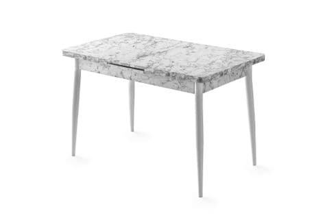 Table Extensible Matira Bois Effet Marbre Blanc Et Métal Blanc