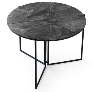 Table Ronde Pliable Origami 100 cm Effet Marbre Noir Et Métal Noir