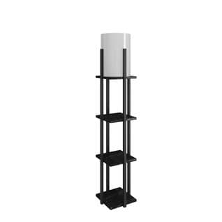 Lampadaire Combiné 3 Étagères Ulkoda 135cm Bois Noir Et Tissu Blanc