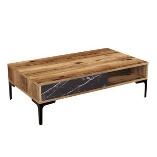 Table Basse Moderne Varnus 105cm Bois Et Effet Marbre Noir