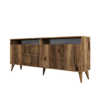 Buffet Bas 4 Portes Et 2 Niches De Rangement Kaltes L180cm Bois Foncé