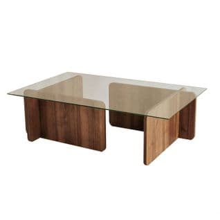 Table Basse Design Alazar 105cm Bois Foncé Et Verre Transparent