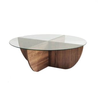 Table Basse Design Sunac D90cm Verre Transparent Et Bois Foncé