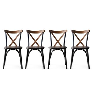 Lot De 4 Chaises Rostam Métal Noir Et Bois Massif Foncé