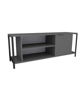 Meuble TV 1 Porte Et 2 Étagères Verity 120cm Noir Et Anthracite