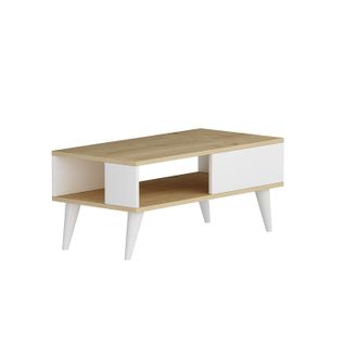 Table Basse Style Scandinave Samar 58x43,3cm Bois Blanc Et Chêne Clair