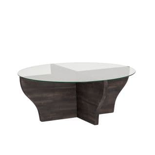 Table Basse Design Ronde Rozine D92cm Bois Massif Anthracite Et Verre Transparent
