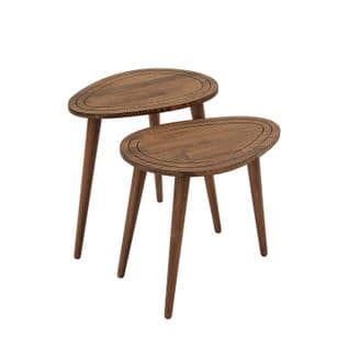 Set De 2 Tables D'appoints Gigogne Tiki Bois Massif Foncé