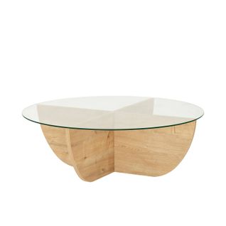 Table Basse Design Sunac D90cm Verre Transparent Et Chêne Clair