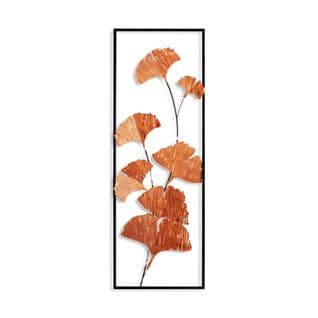 Décoration Murale Feuilles De Ginkgo Angha L32xh90cm Métal Noir Et Orange