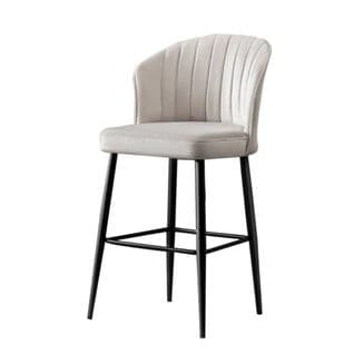 Lot De 2 Chaises De Bar Iria Velours Blanc Crème Et Métal Noir