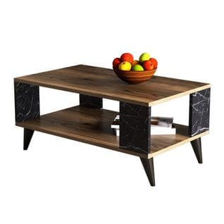 Table Basse Bity 54x90cm Bois Foncé Et Effet Marbre Noir