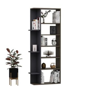 Étagère Bibliothèque Hanvel L70cm Bois Foncé Et Anthracite