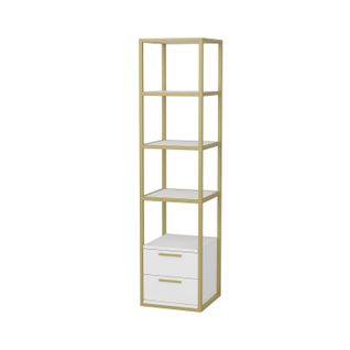 Étagère Bibliothèque à 2 Tiroirs Fefu L39xh160cm Métal Or Et Bois Blanc