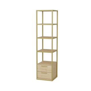 Étagère Bibliothèque à 2 Tiroirs Fefu L39xh160cm Métal Or Et Bois Chêne Clair