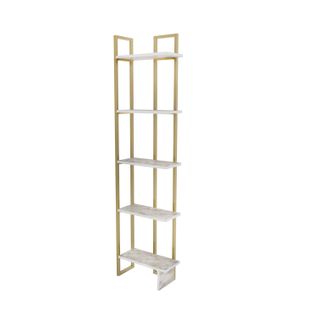 Étagère Bibliothèque D'angle Haes L45cm Métal Or Et Bois Effet Marbre Blanc