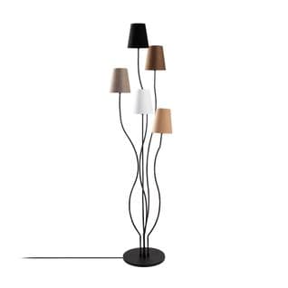Lampadaire Design 5 Lampes Roselin H160cm Métal Noir Et Tissu Blanc, Marron, Beige, Gris Et Noir