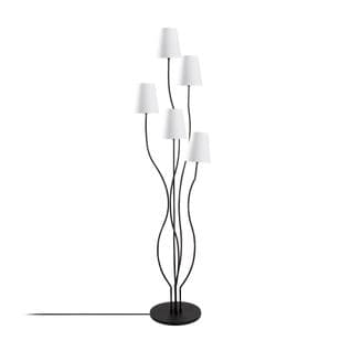 Lampadaire Design 5 Lampes Roselin H160cm Métal Noir Et Tissu Blanc