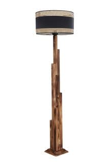 Lampadaire Abies H165cm Métal Effet Bois Clair Et Rotin Beige Et Tissu Noir