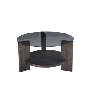 Table Basse Ronde Wilds D75cm Bois Massif Gris Foncé Et Verre Fumé Gris Foncé