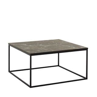 Table Basse Style Industriel Basiba 80x80cm Métal Noir Et Bois Effet Marbre Noir