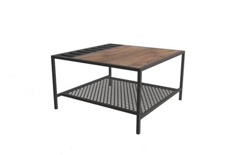 Table Basse Oisin L80xp80cm Bois Pin Foncé Et Métal Noir