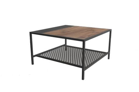 Table Basse Fionn L80xp80cm Bois Pin Foncé Et Métal Noir