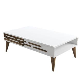 Table Basse Design Oviva L105cm Bois Foncé Et Blanc