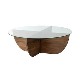 Table Basse Design Sunac D90cm Verre Transparent Et Pin Massif Foncé