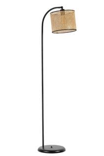 Lampadaire Arc Moderne Izra H154cm Abat Jour à Cannage Beige Avec Support Métal Noir