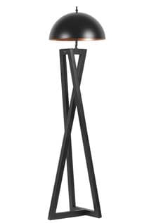 Lampadaire Design Champignon Ciol L150cm Abat Jour Métal Noir Avec Support Bois Noir