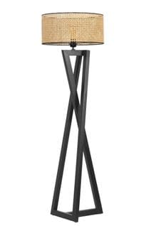 Lampadaire Design Ciol H166cm Abat Jour à Cannage Beige Avec Support Bois Noir