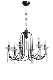 Lustre Moderne 6 Lumières Lilia D65cm Cristal Et Verre Transparent Métal Noir